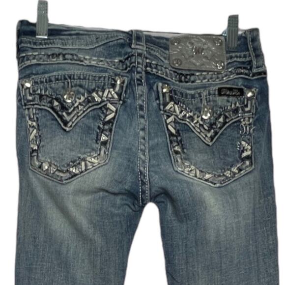 Miss Me Jeans Womens 2 26" Blue Signature Straight Light Wash Fading Embellished - Picture 4 of 8